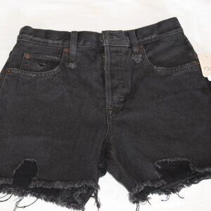 NWT Free People/We The Free Washed Black Denim fray shorts Size 24